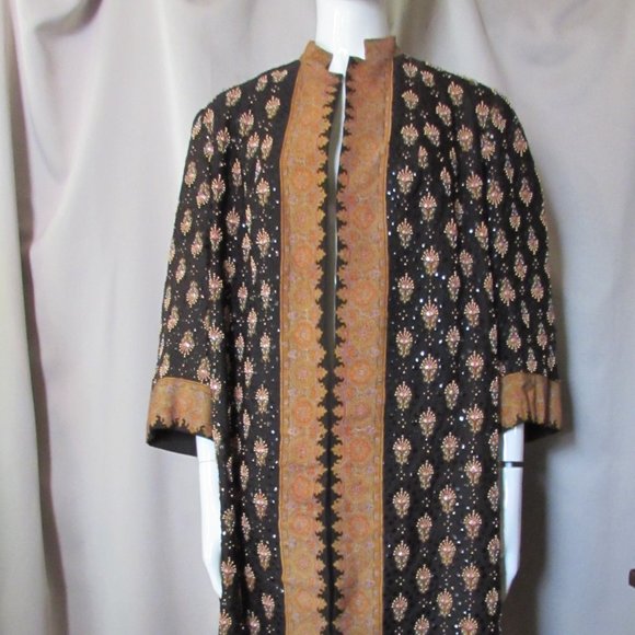 Gorgeous Vintage Black Beaded Coat Moorish Influence Odette